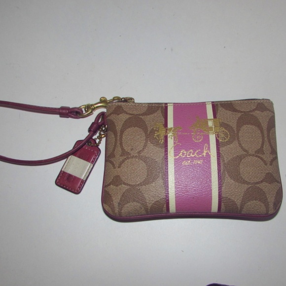 Coach Handbags - COACH Brown Striped Zip Wristlet Tote Wallet